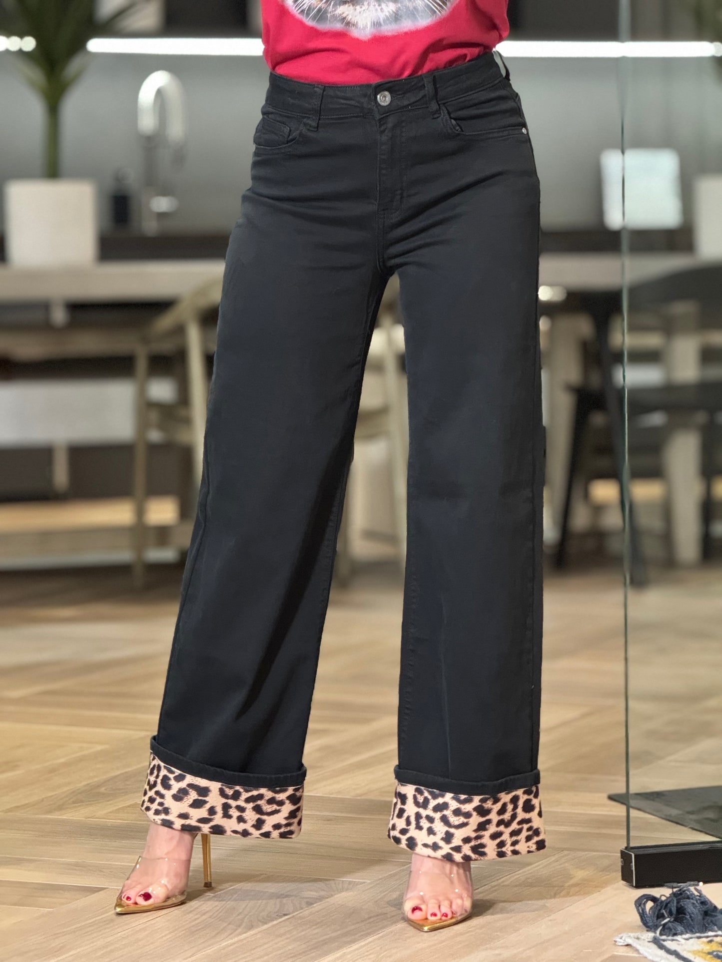 Angelica Black/Leopard Italian Jeans