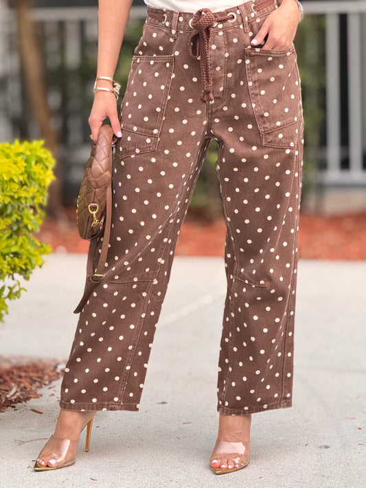 Amber Brown Polka Dots Barrel Jeans