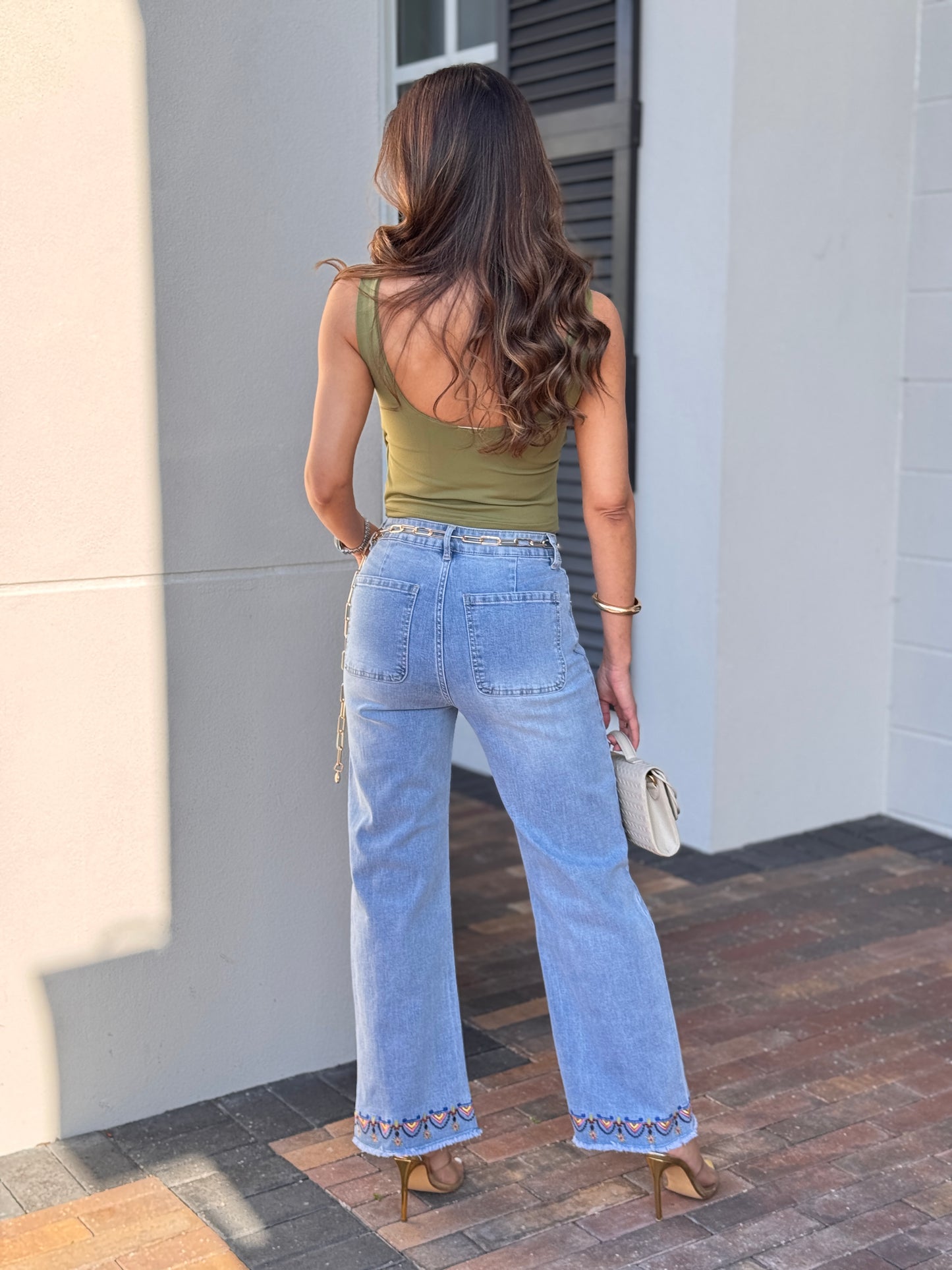 Zoe Denim Embroidery Front Floral Jeans
