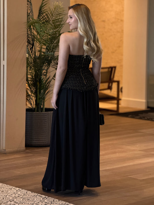 Brianne Black Tweed Pleated Dress Gala