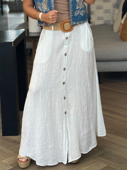 Italia White Linen Skirt