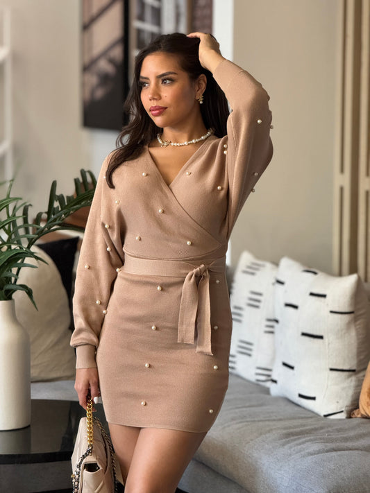 Shelly Pearl Beige Sweater Dress