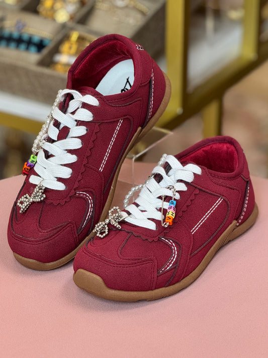 Miu Burgundy Charm Sneakers