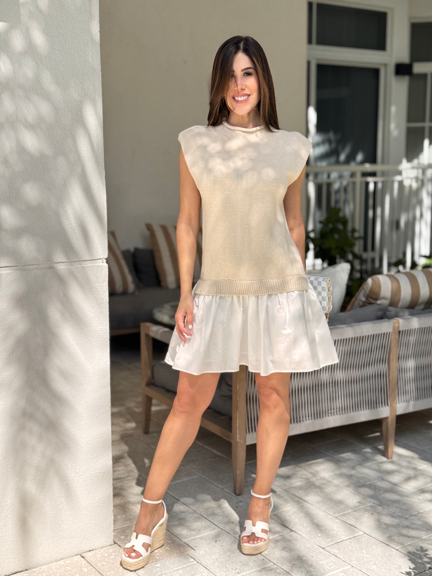 Sofie Beige/White Knitted Dress