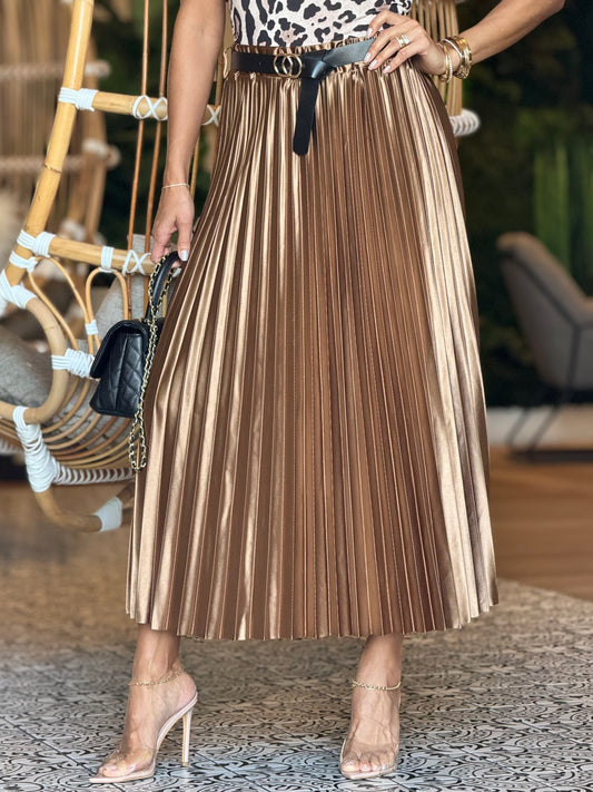 Norkys Beige Draped Satin Italian Skirt