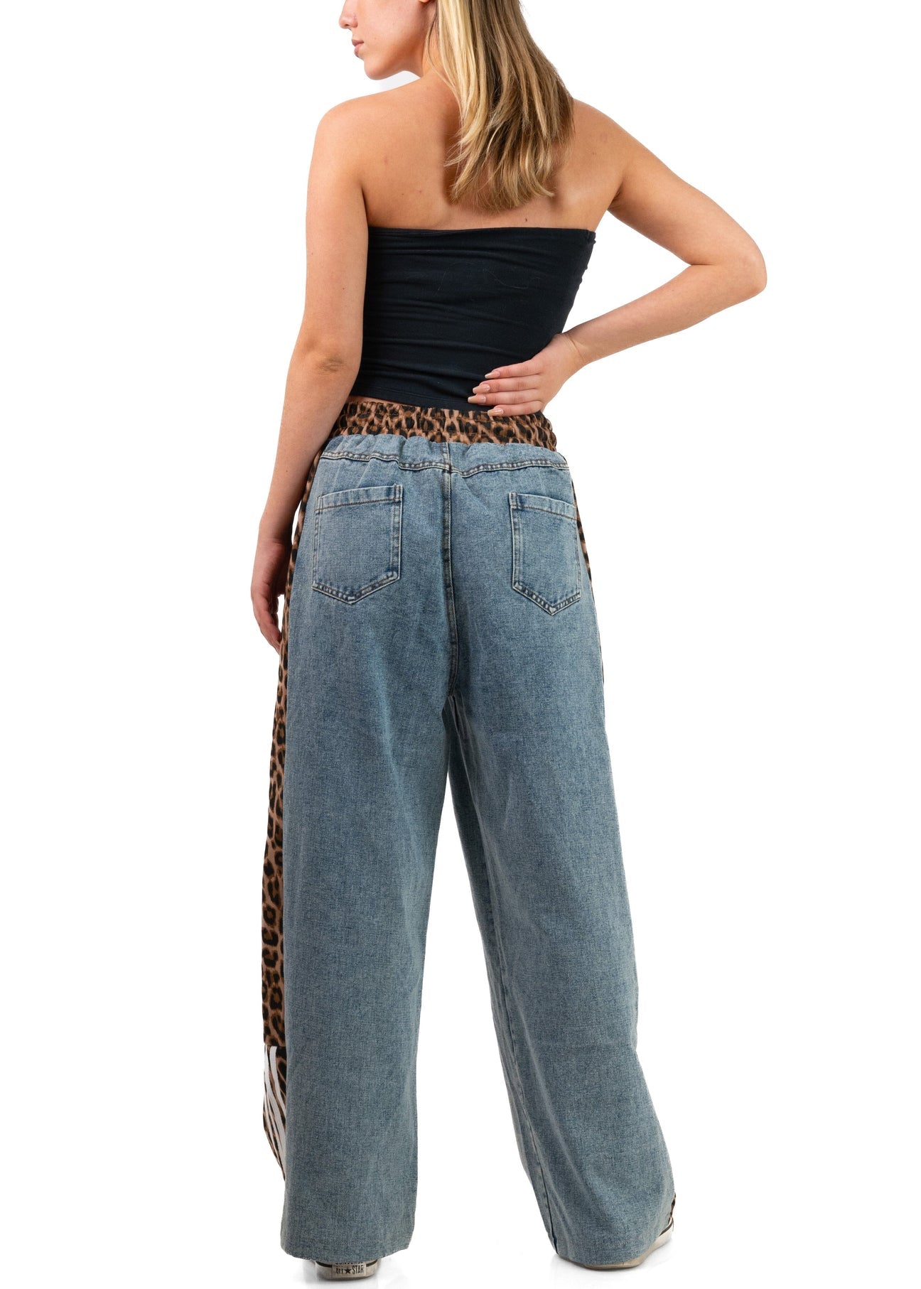 Mónica Denim Animal Print Pants