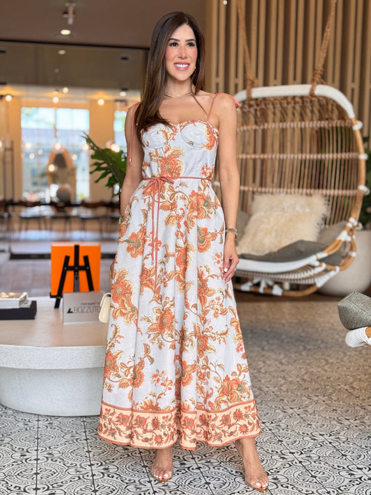 Gardenia Turquoise/Orange Floral Dress