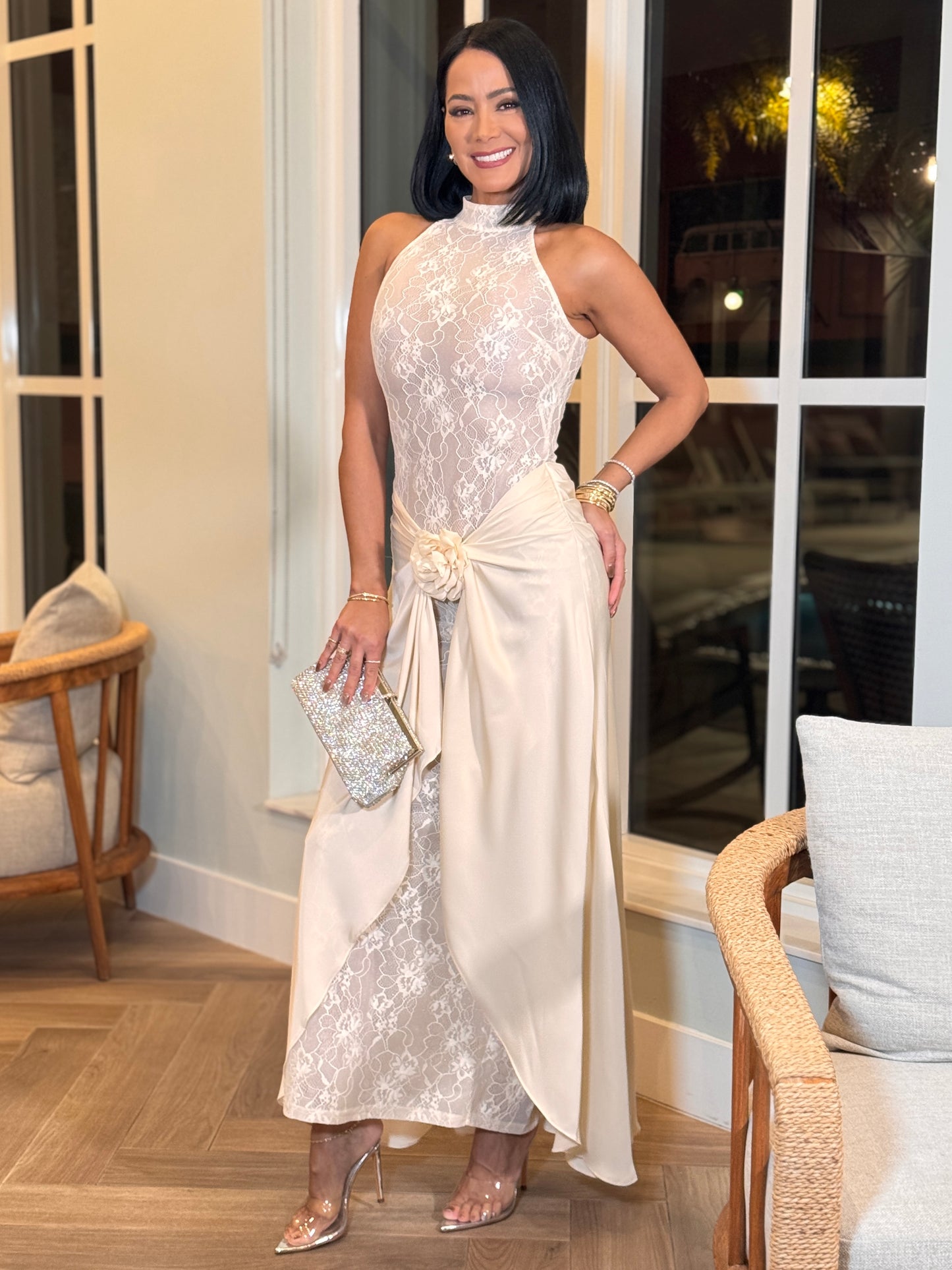 Rocio Ivory Lace & Satin Dress Gala