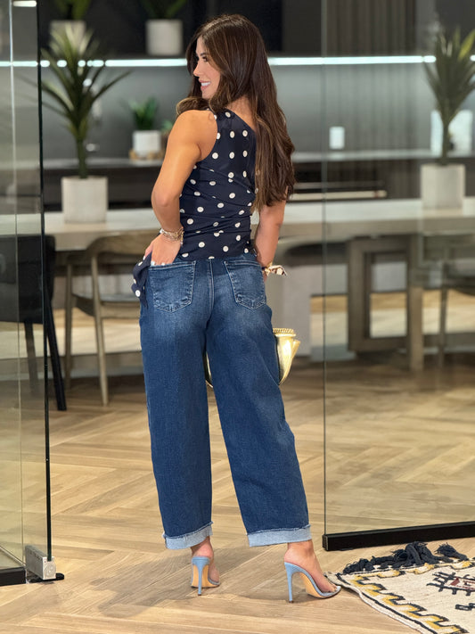 Polka Dots Navy Satin Top