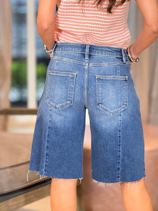 Risen Mid Denim Bermuda Shorts
