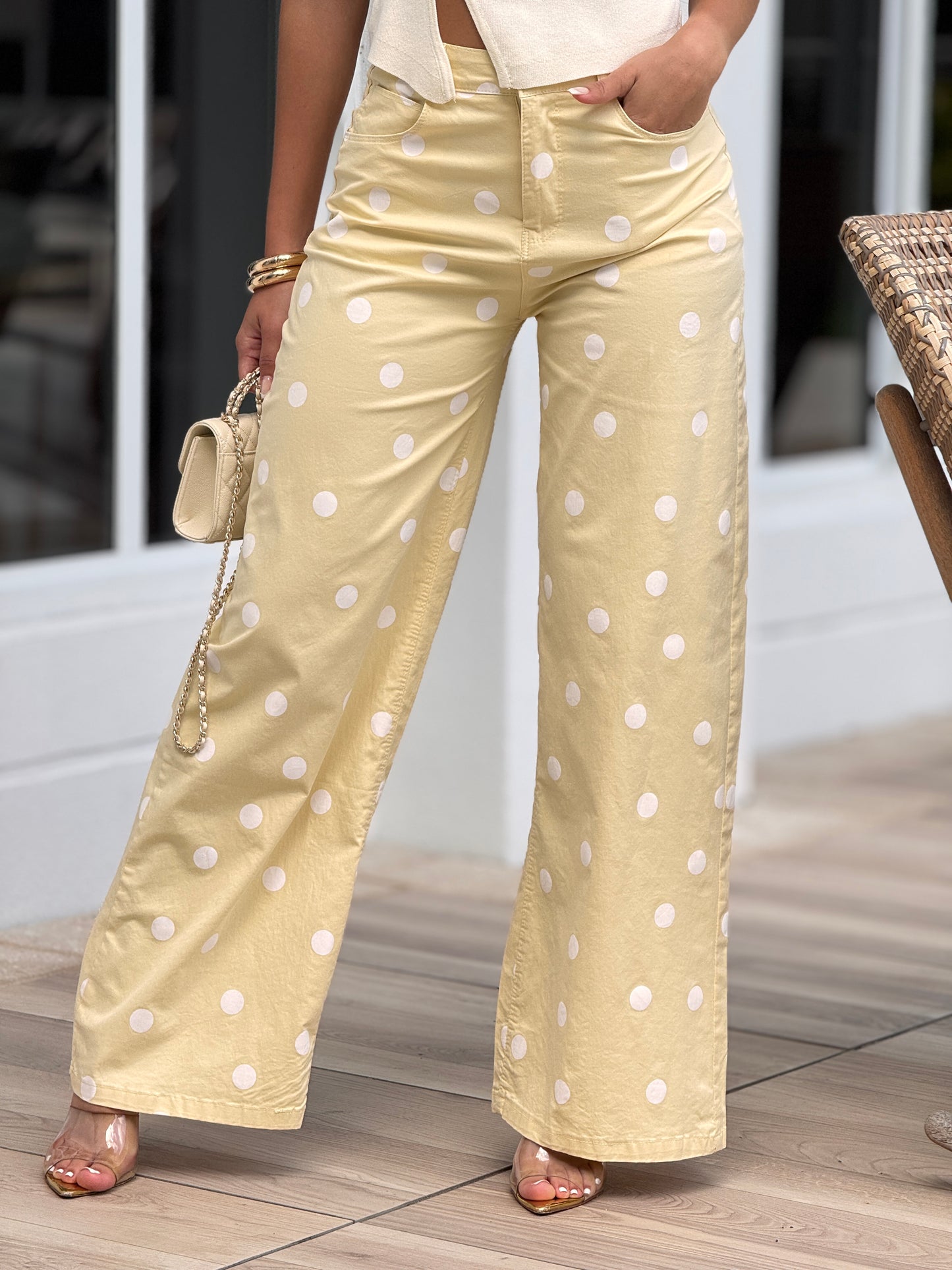 Atelier Yellow Polka Dots Wide Jeans