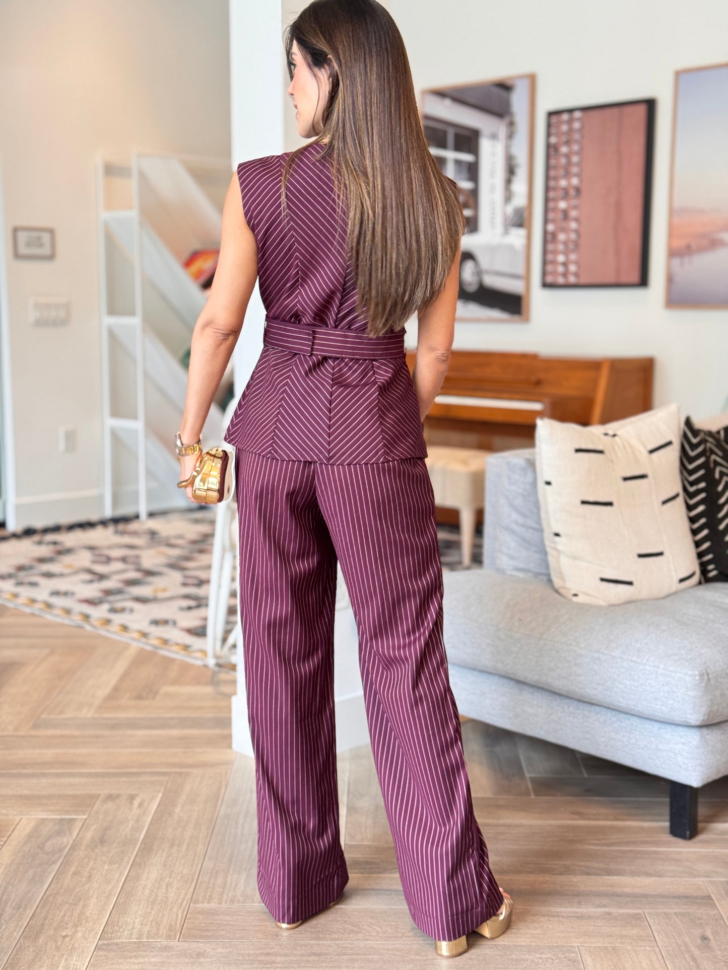 Rivera Burgundy Vest Belted Set