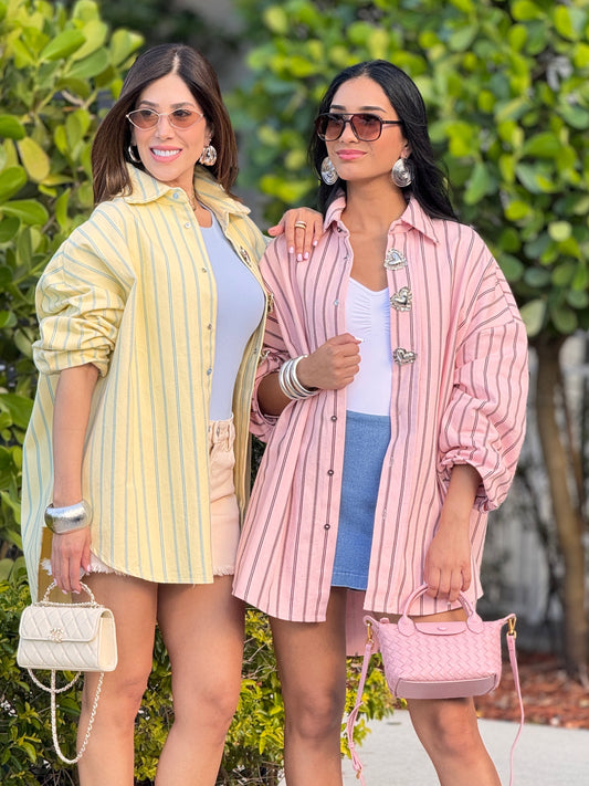 Nyla Pink Banana Lines Jacket Top