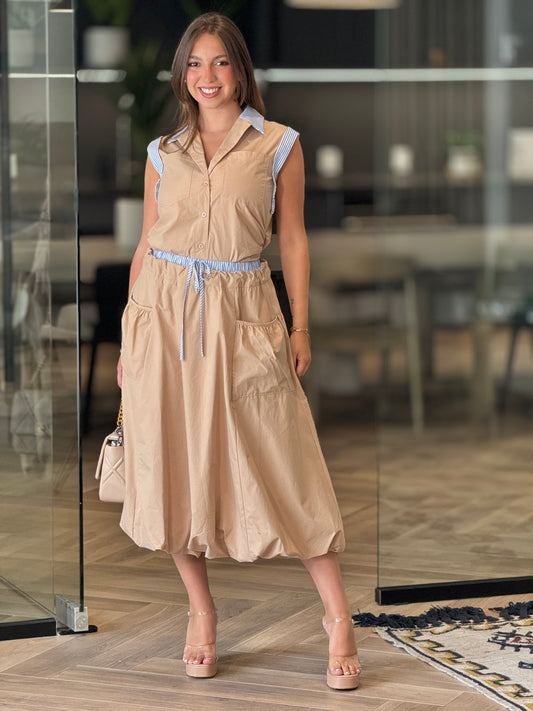 Strut Beige/Blue Skirt Set
