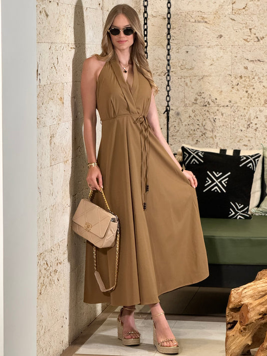 Madrid Brown V-Neck Dress