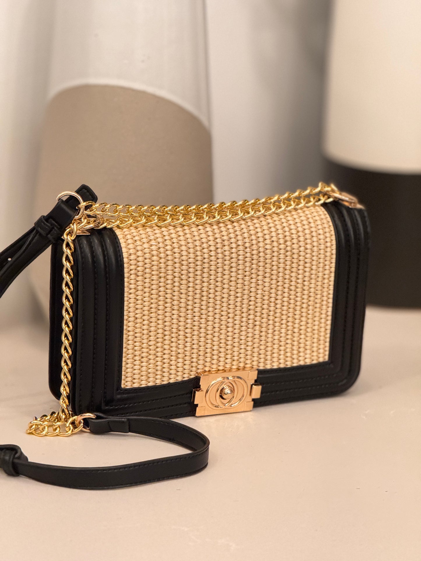 Cece Raffia/Black Gold Bag