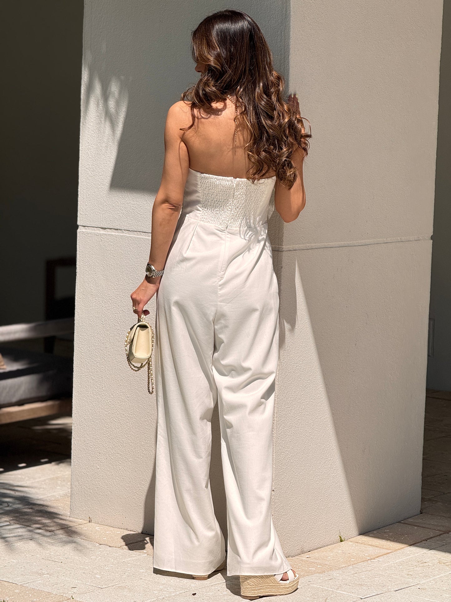 Britany White Braids Strapless Jumpsuit