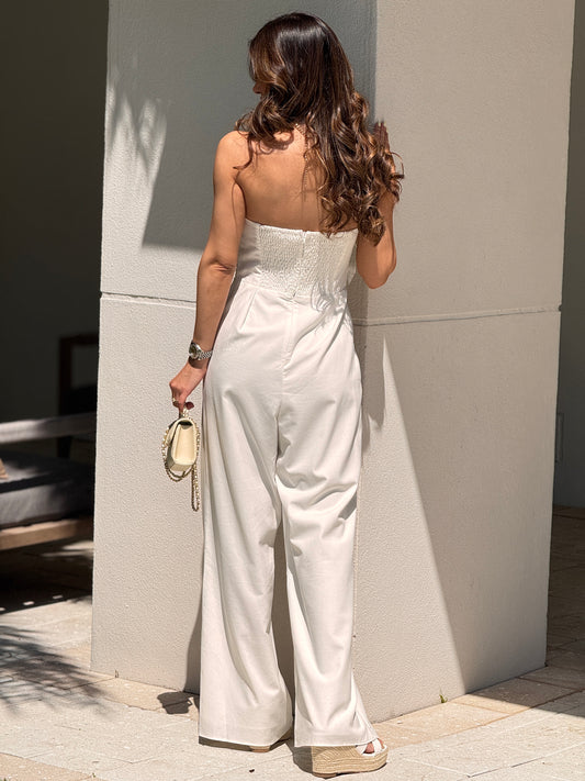 Britany White Braids Strapless Jumpsuit