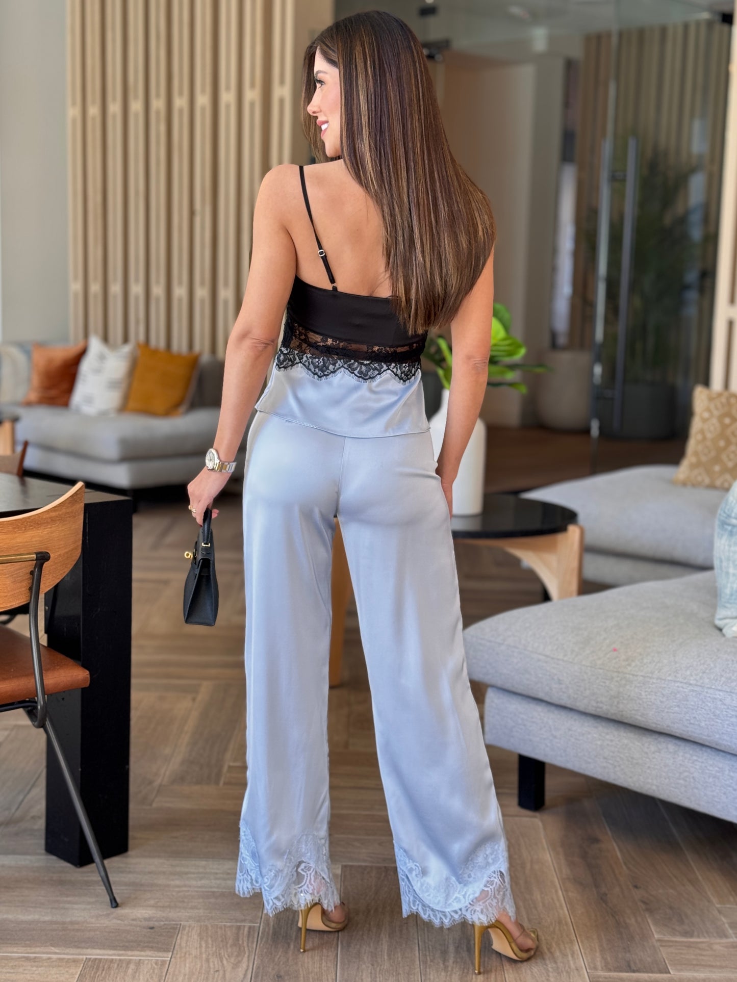 Cactus Blue/Black Satin Set