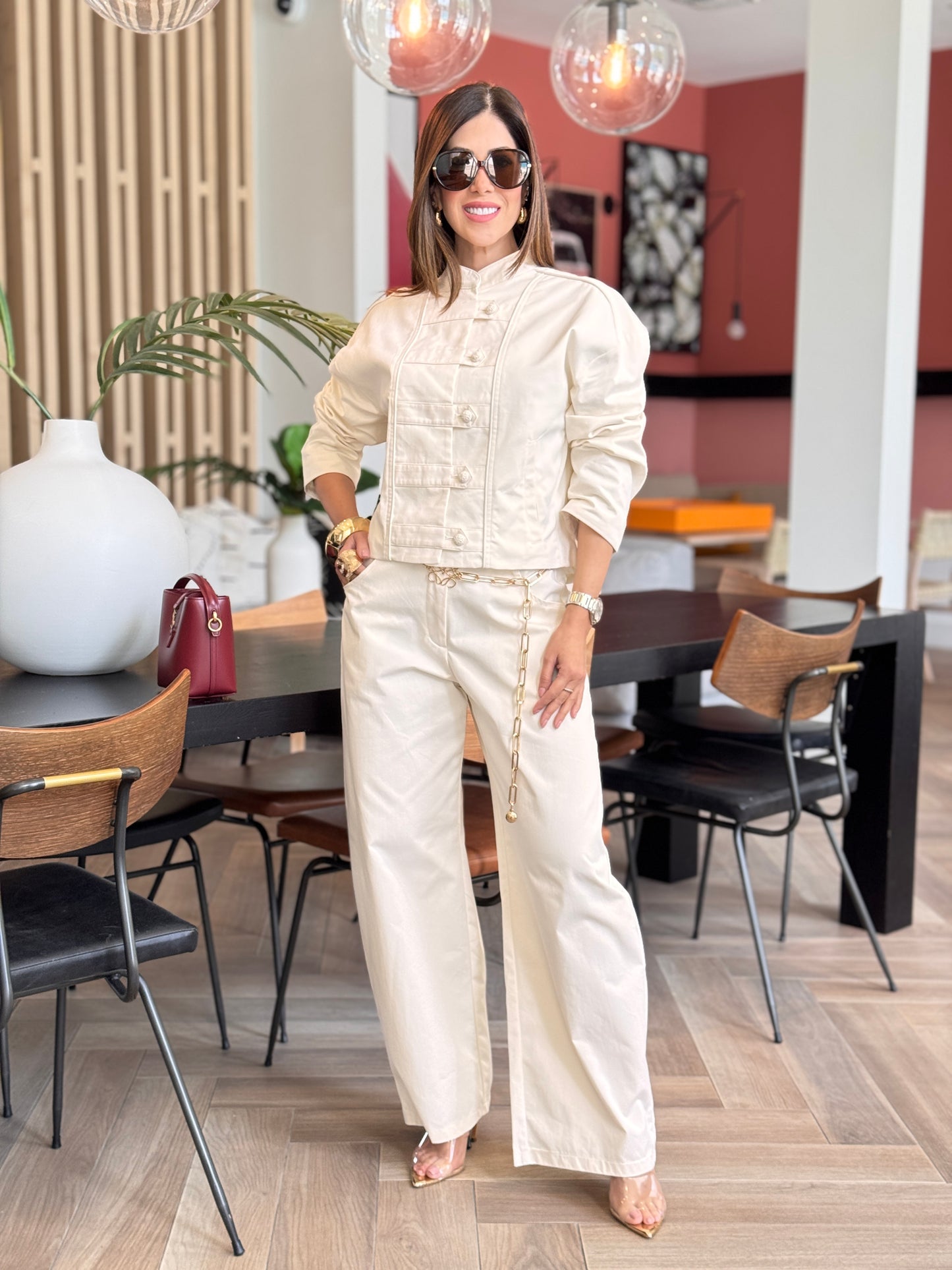 Voguish Ivory Buttons Pants Set