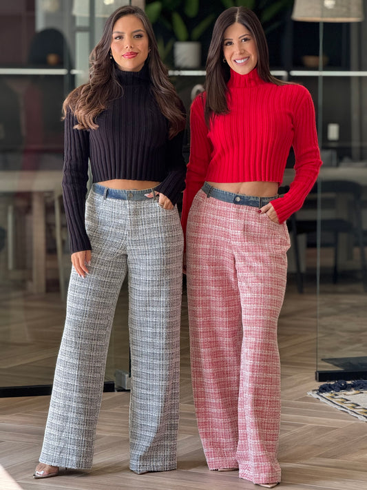 Cece Red/Black Tweed Pants