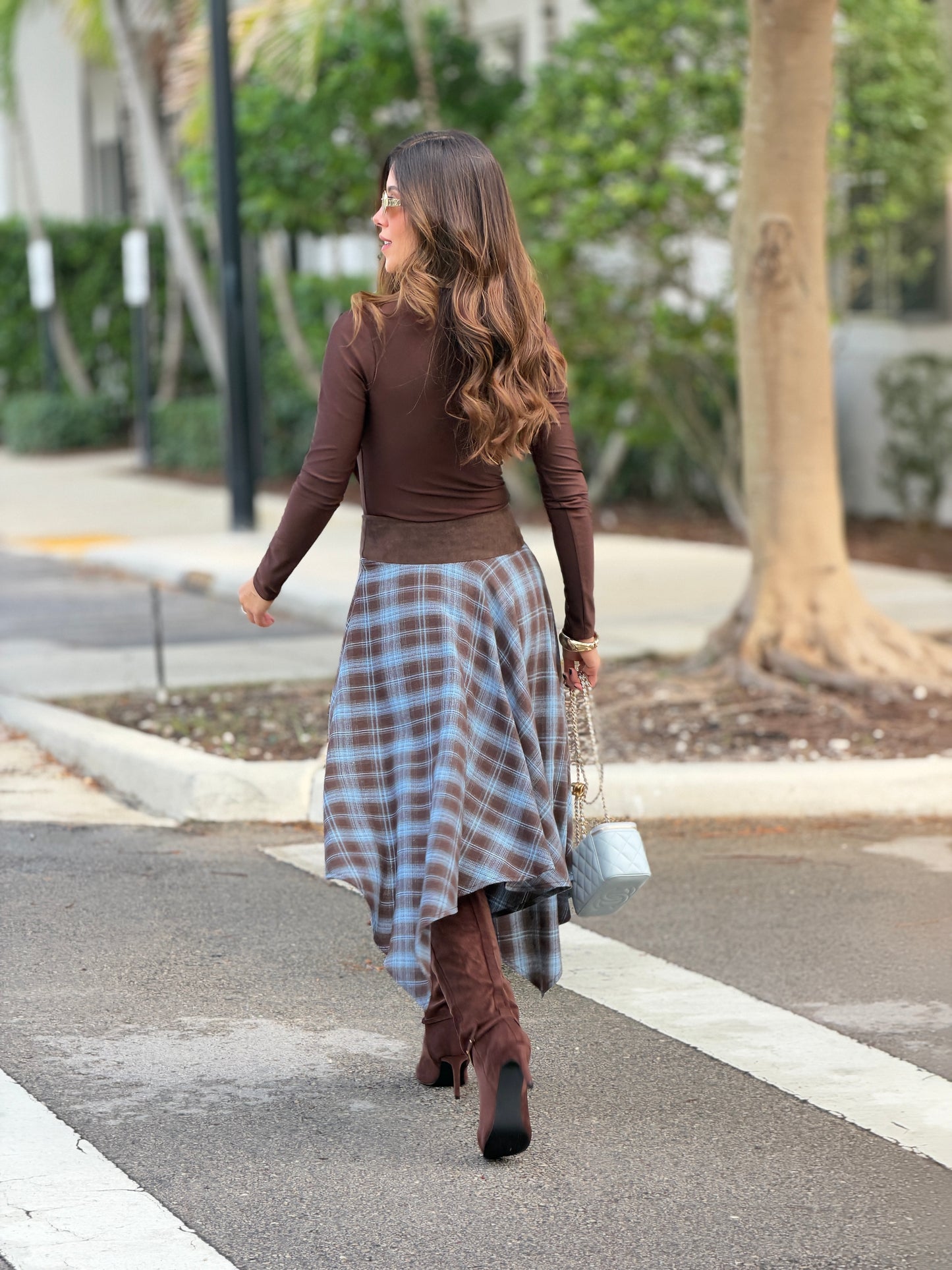 0935 Brown/Blue Plaid Skirt