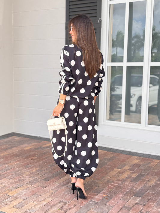 Chinese Black/White Polka Dots Jacket Set