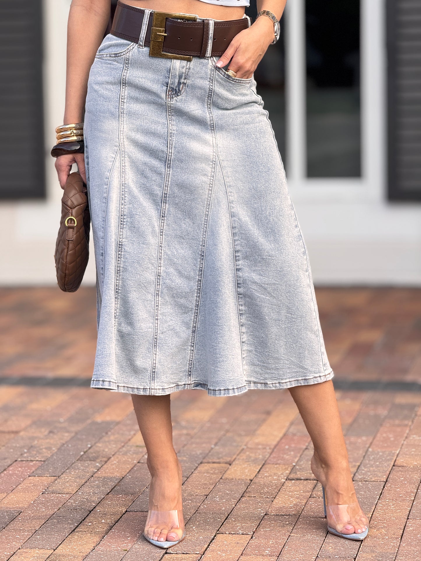 Gaia Light Denim Midi Skirt