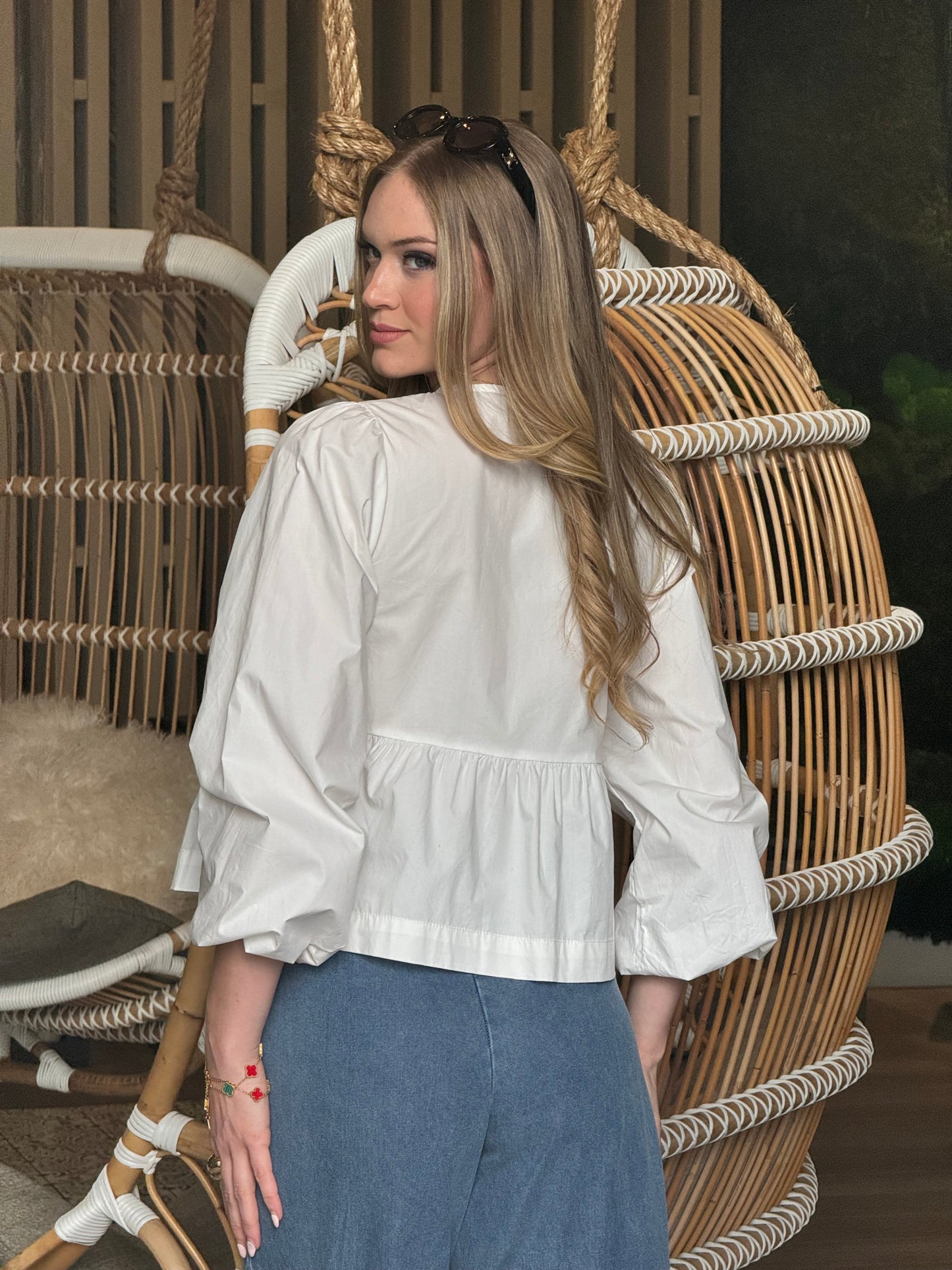 Emily White Loose Bow Shirt