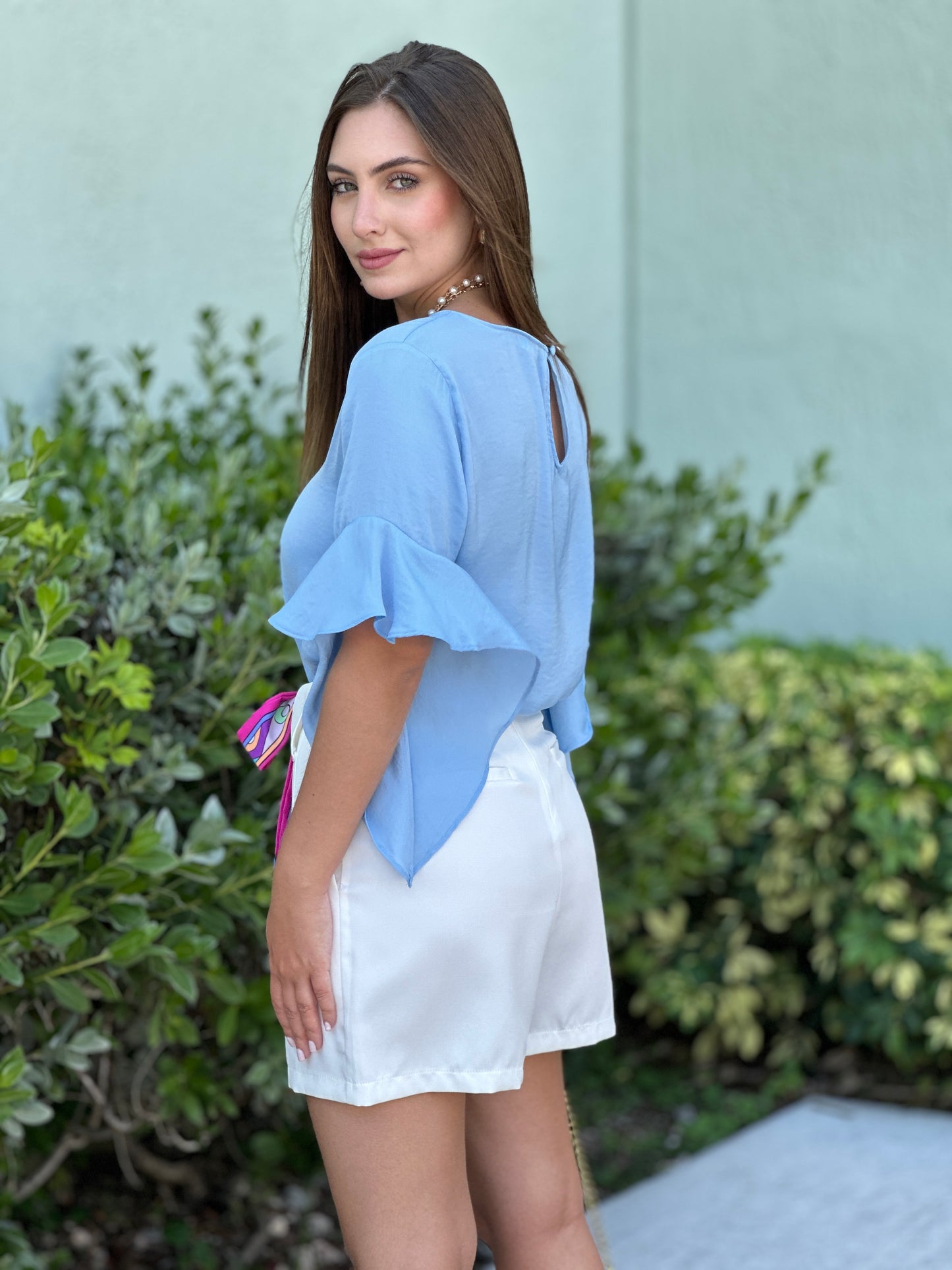 Naked Light Blue Satin Blouse