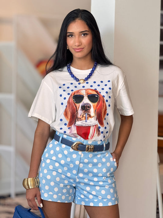 Sunglasses Beagle Blue Dots T-Shirt