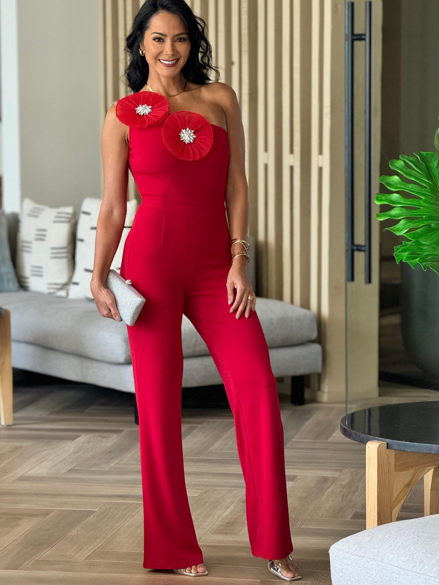 Norkys Red 3D Flower Jumpsuit Gala