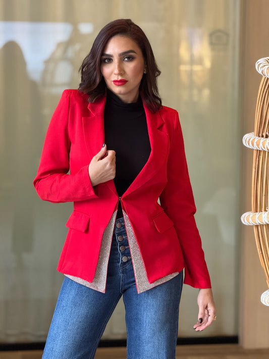 Milka Red Rhinestone Blazer Top