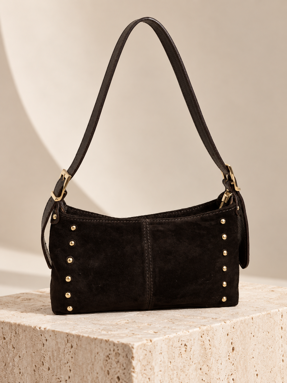 Italy Black Suede HandBag