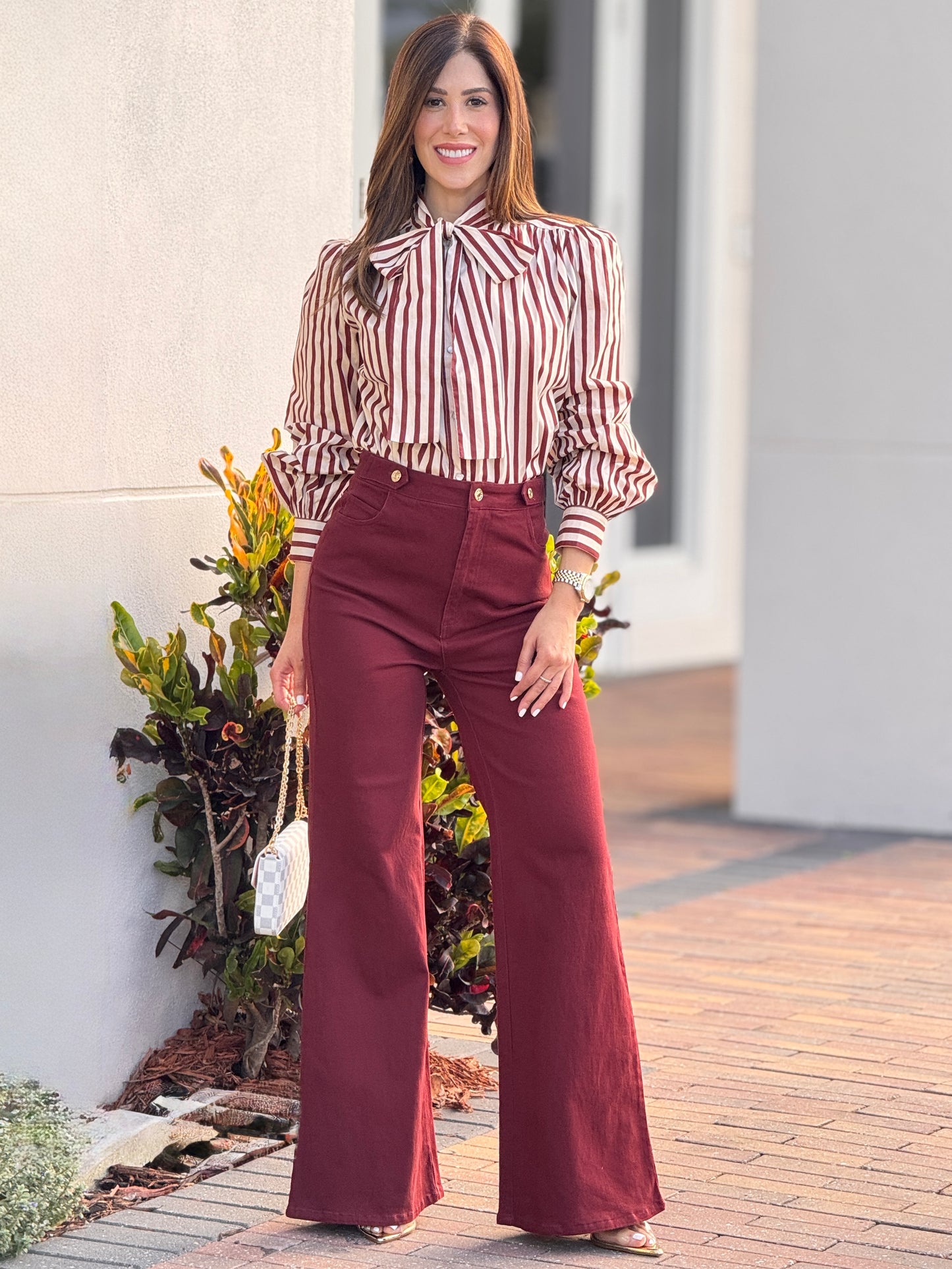 Jealousy Burgundy Lines Top+Jeans Set
