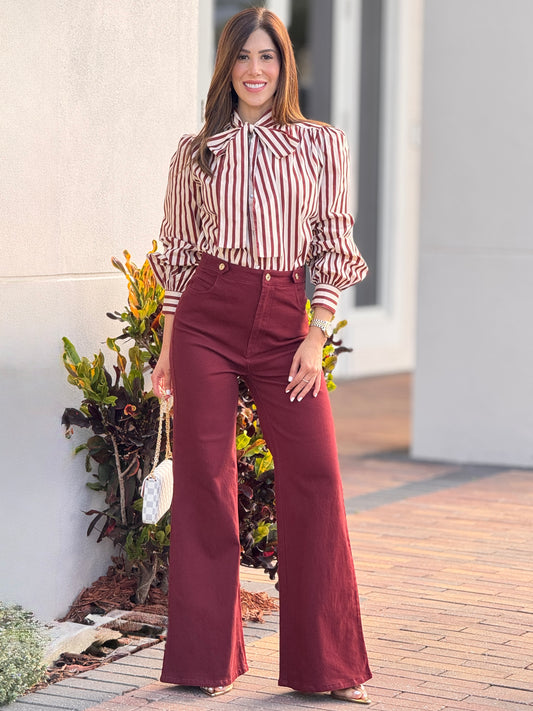 Jealousy Burgundy Lines Top+Jeans Set