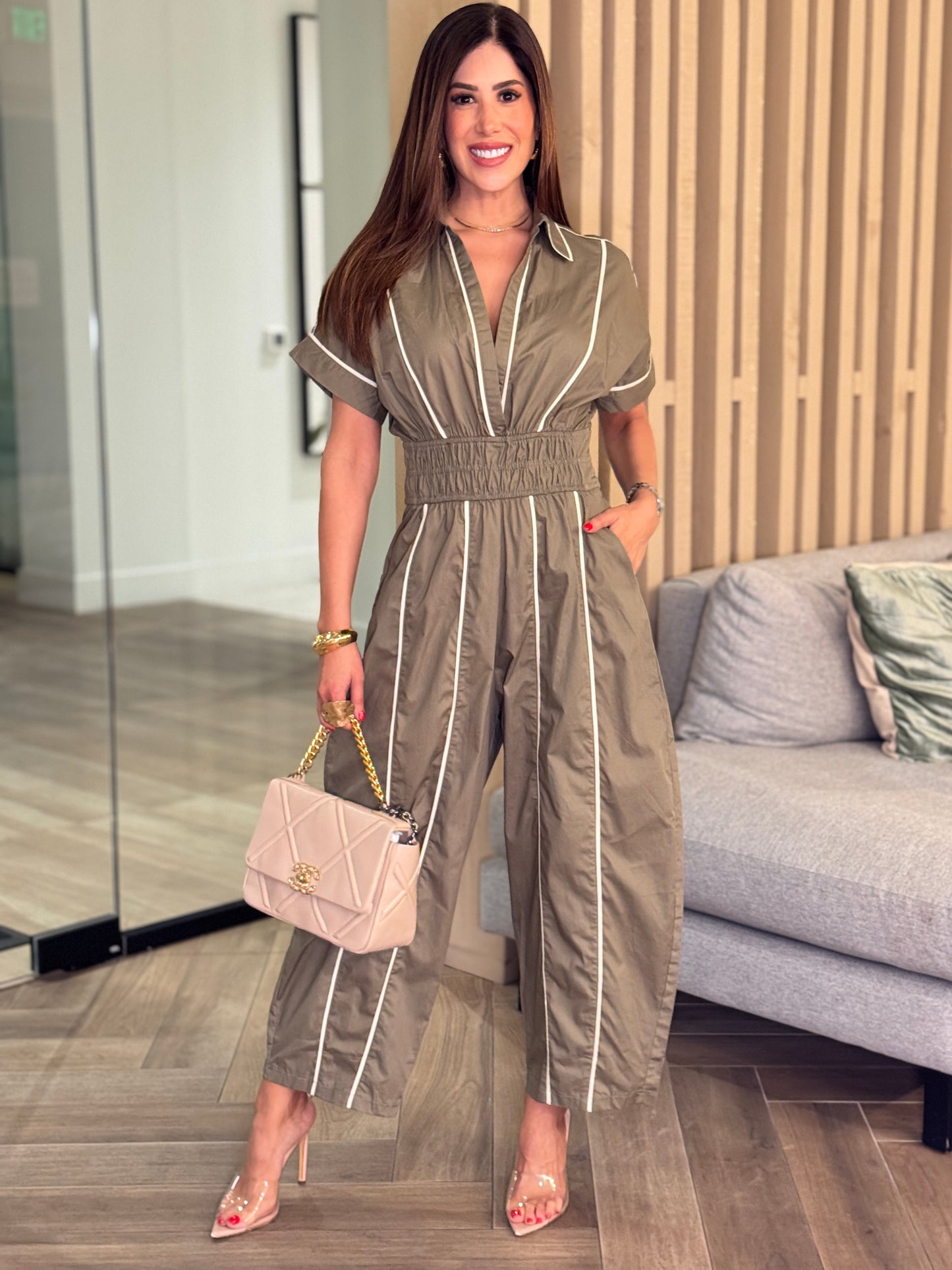 Kelsie Green Nylon Lines Jumpsuit