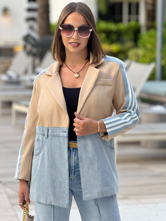Balbina Beige Lines Blazer Top