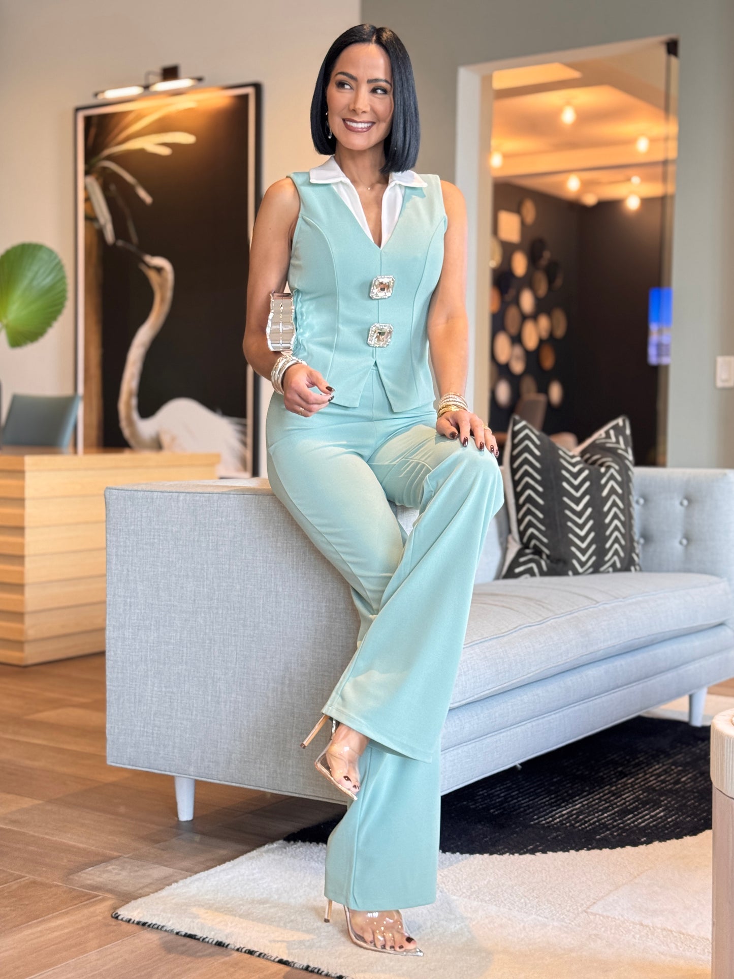 Valen Teal/White Pants Set Gala