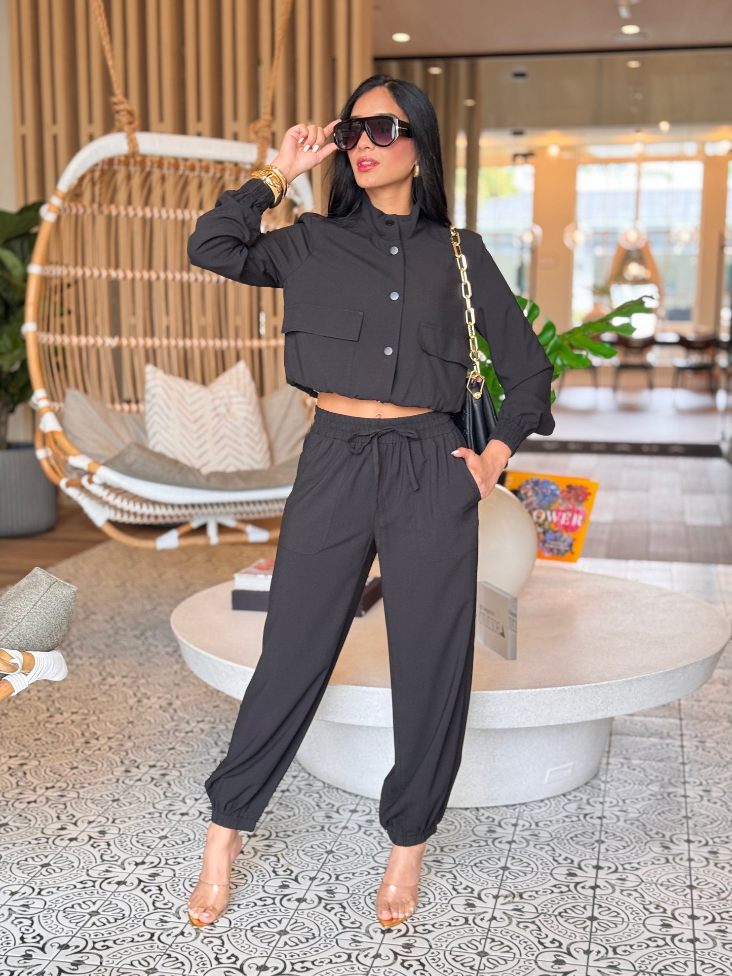 Ovianca Black Bomber Jacket Set