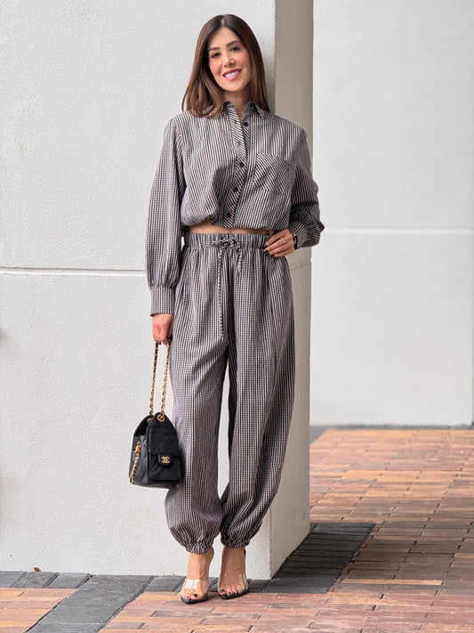 Gaia Black Gingham Print Set
