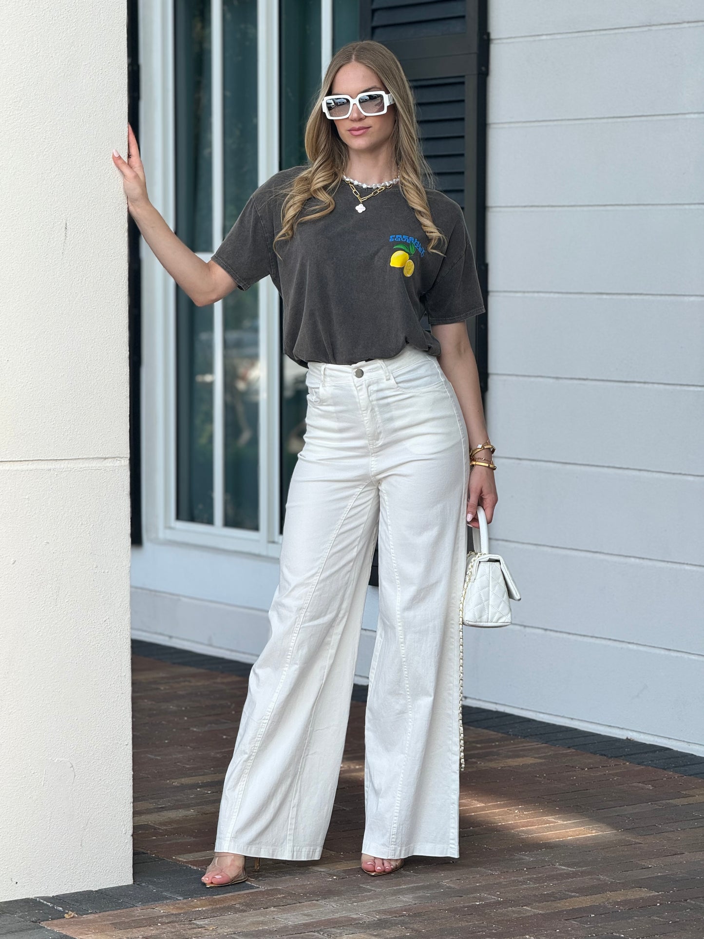 Lizzie Wide Leg White Jeans