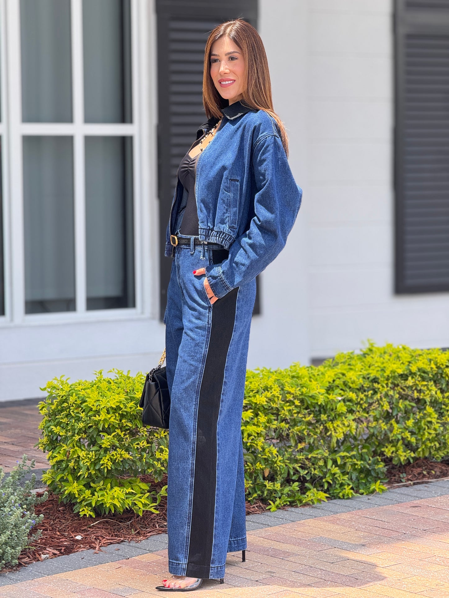 Miou Denim+Black Border Jeans Set