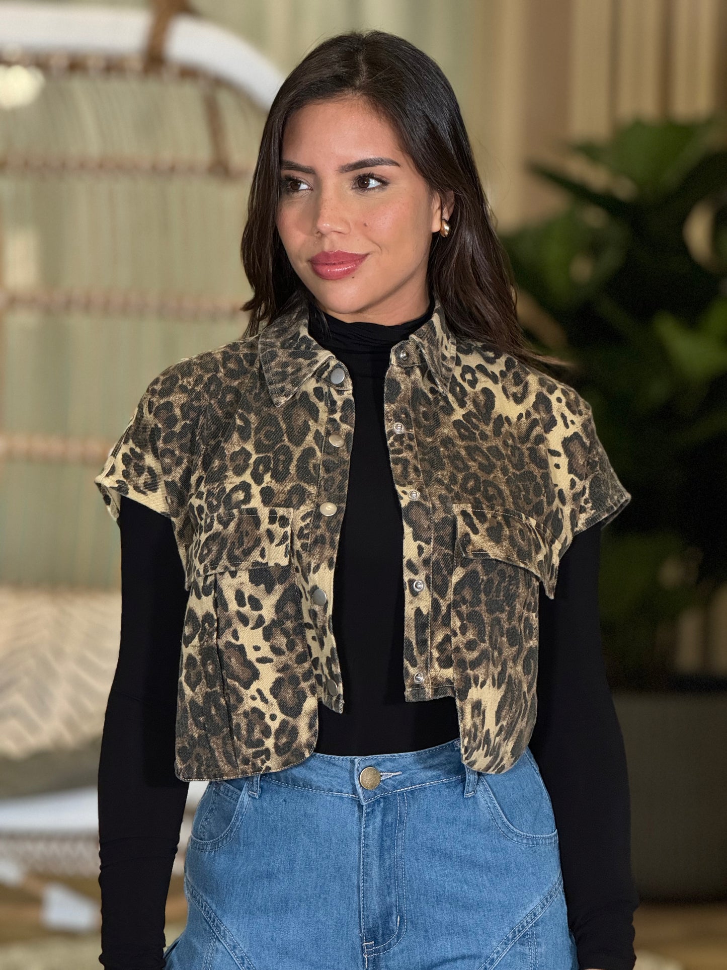 The Leopard Denim Vest Top