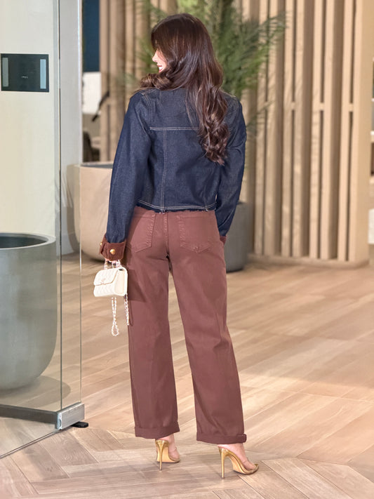 Lizzie Dark Denim/Brown Jacket Top