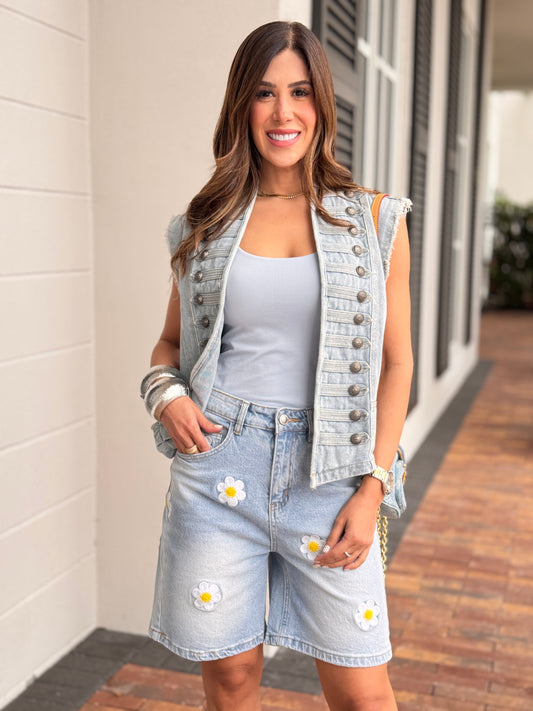 Daisy Denim Flowers Bermuda Shorts