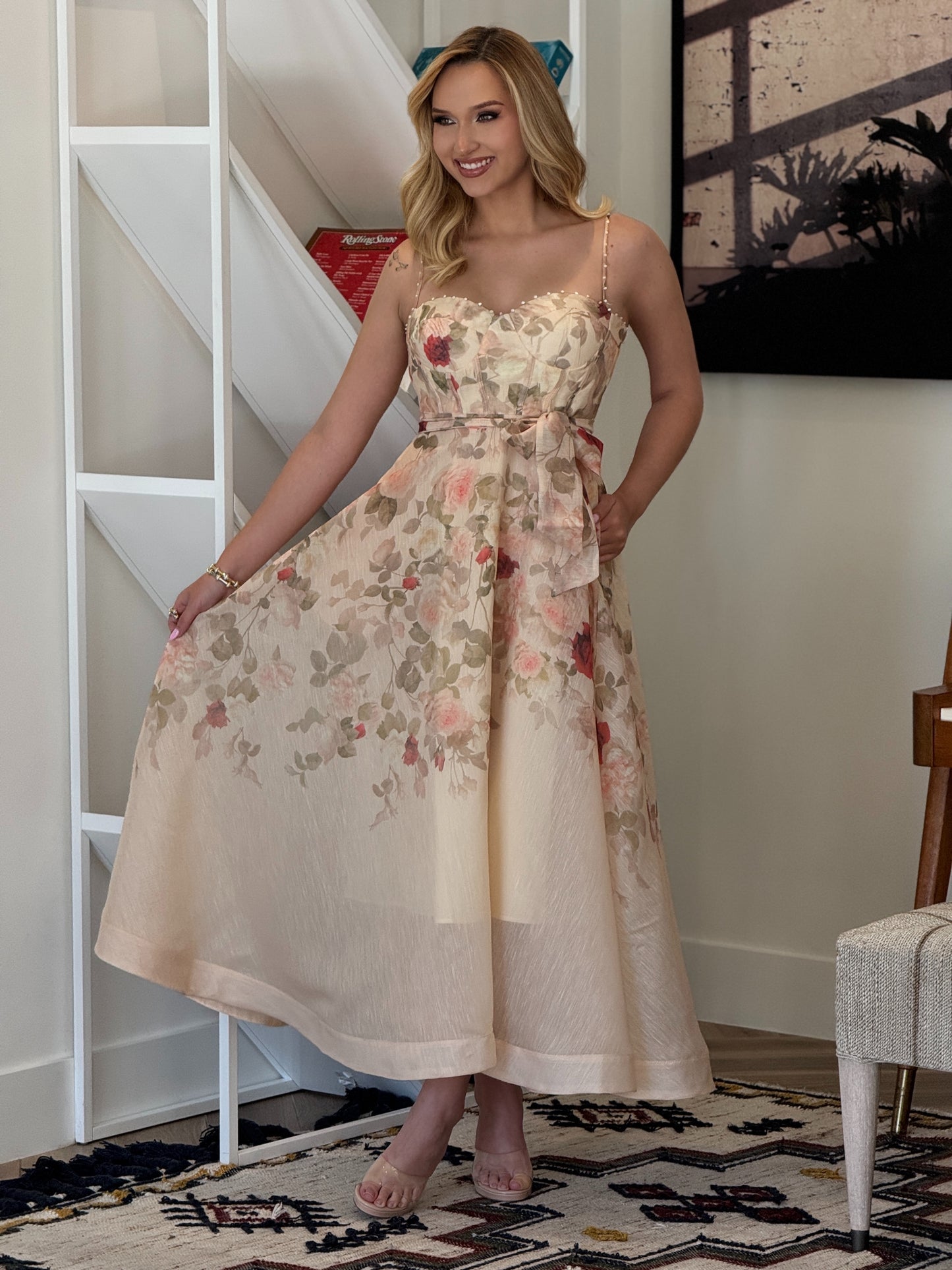 Gardenia Beige/Red Floral Dress