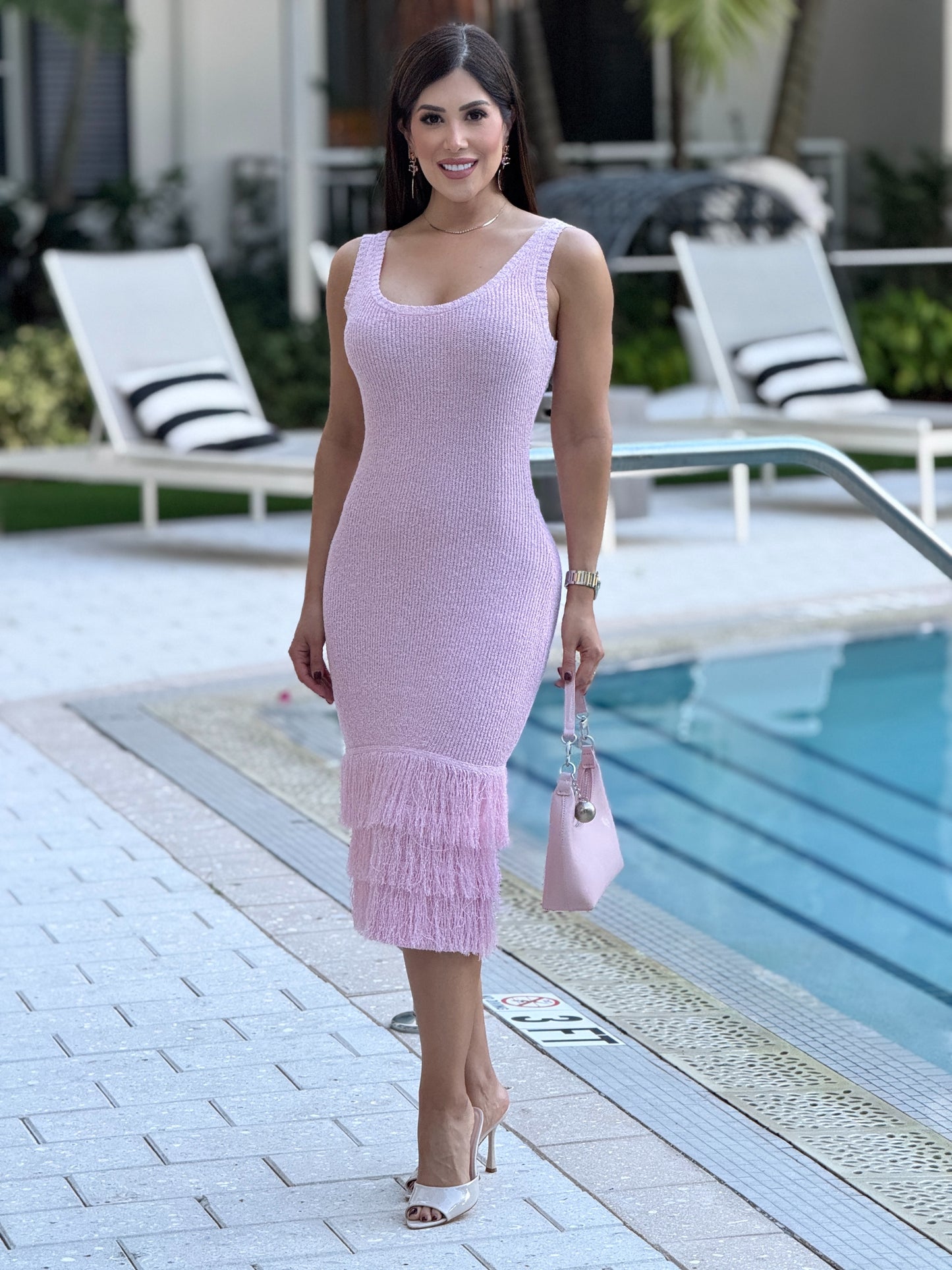 Sharpay Pink Fringe Knitted Dress
