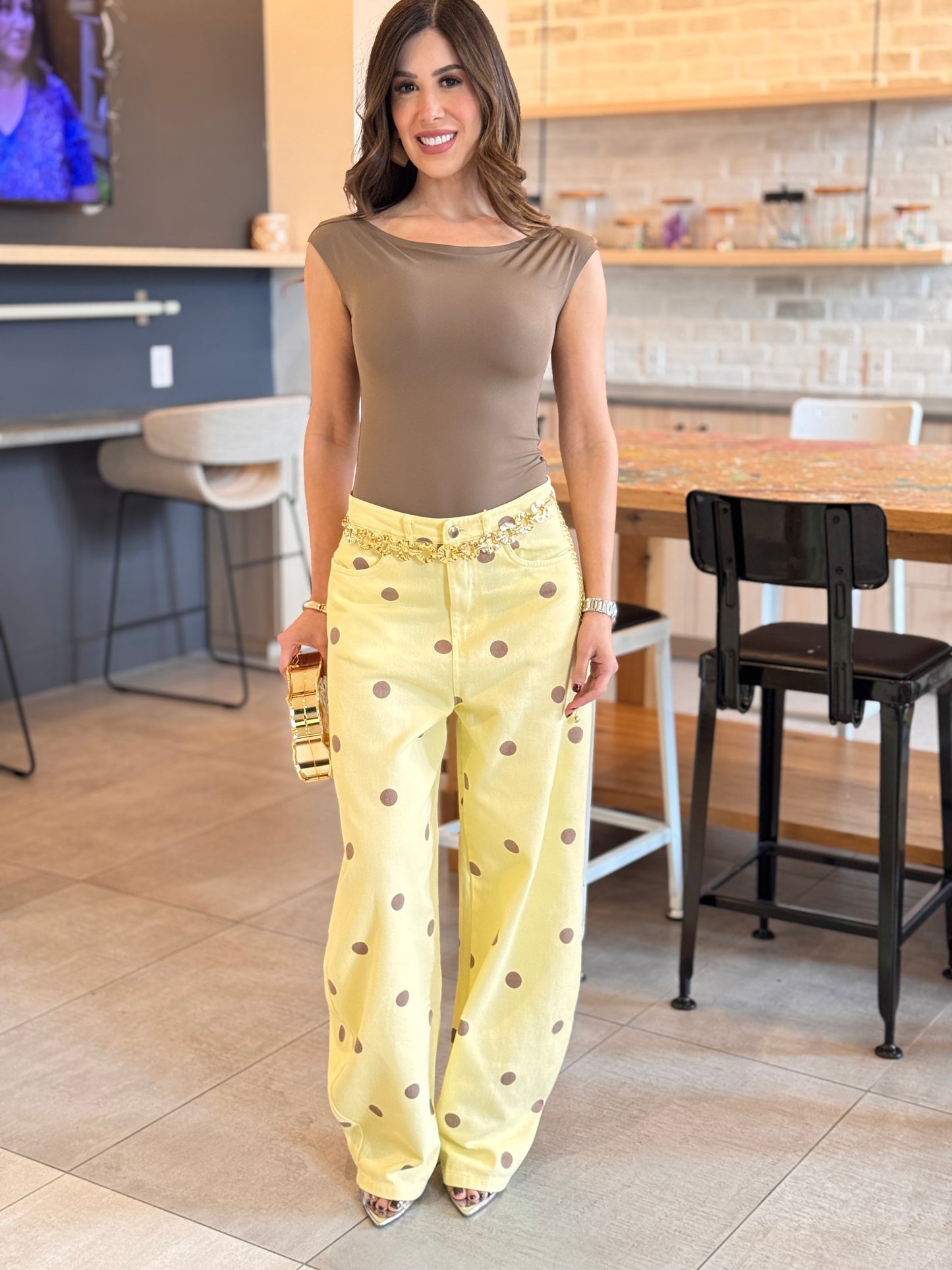 Lumina Yellow Polka Dots Barrel Jeans