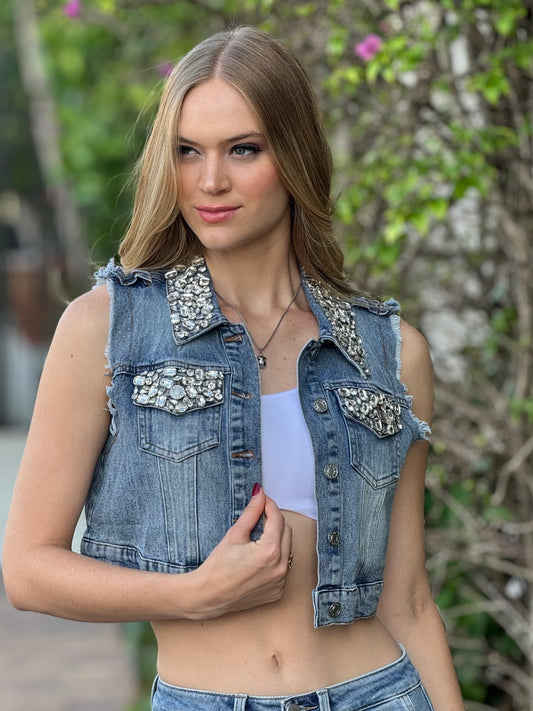 Bella Rhinestone Denim Vest